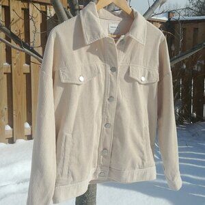 Cream corduroy button down shirt jacket Medium